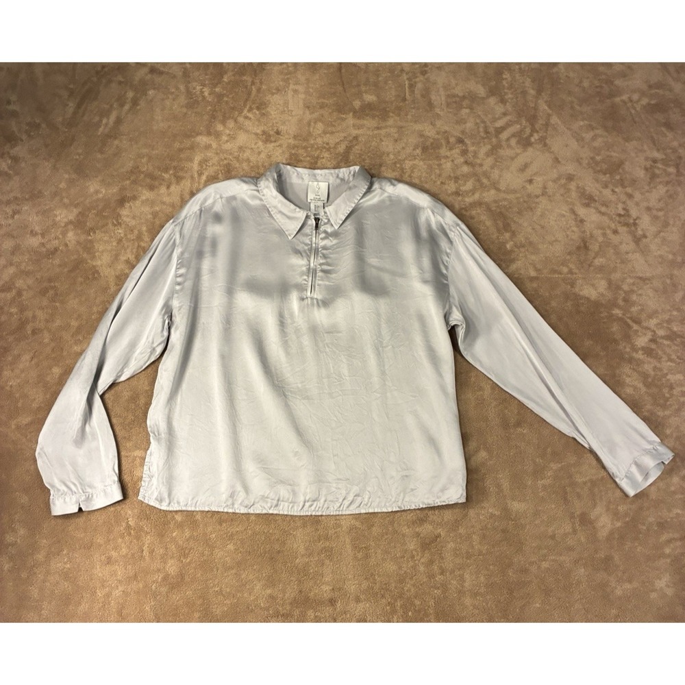Joie Womens Light Grey 100% Silk Quarter Zip Long Sleeve Blouse Top Large Luxury
